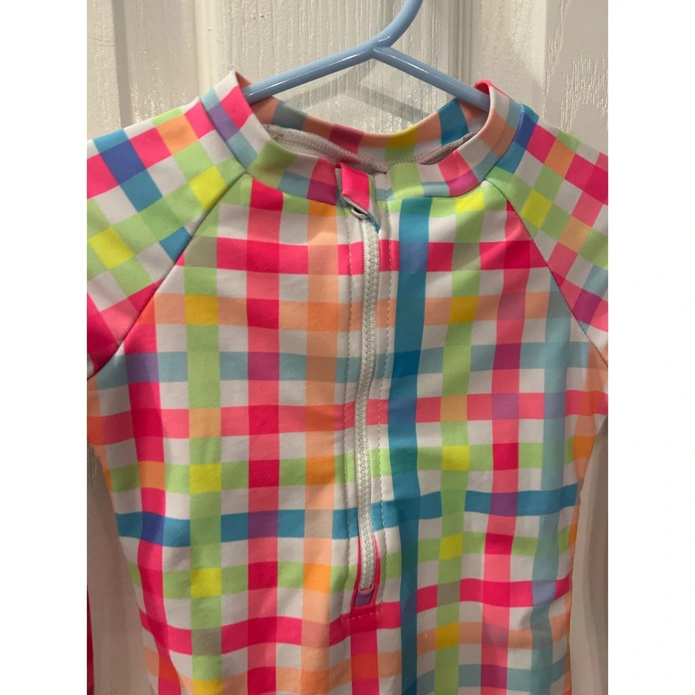 Bmagical Rash Guard‎ Swimsuit Rainbow Plaid Long Sleeve One Piece Swimwear 4T